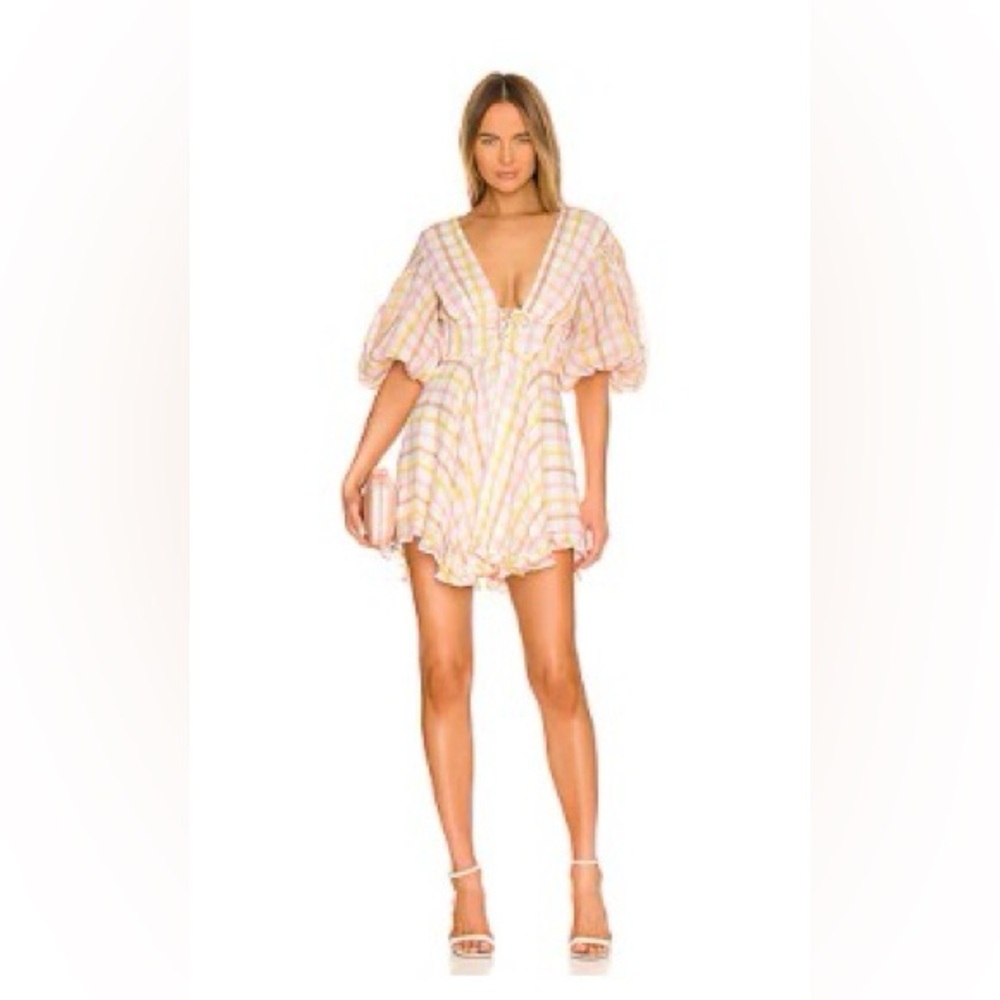 For Love And Lemons Rue Puff Sleeve Mini Dress in Yellow - Picture 3 of 3